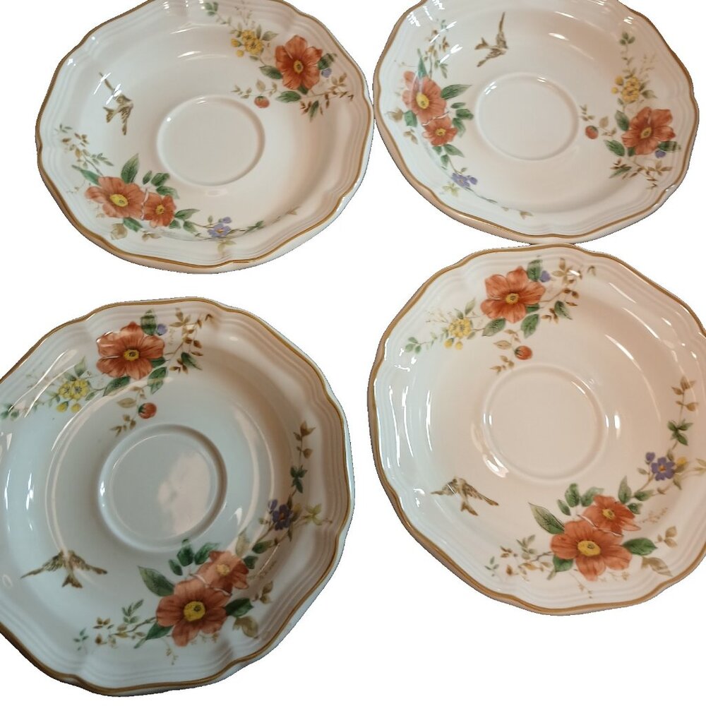 Mikasa Heritage Capistrano 4 Saucers Vintage Stoneware 1980s Floral